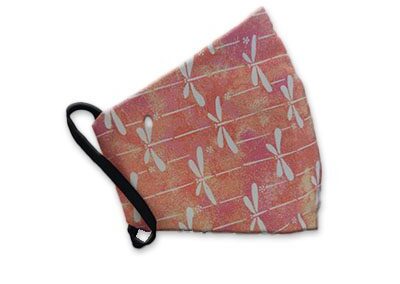 Pink cloth face mask with dragonfly print