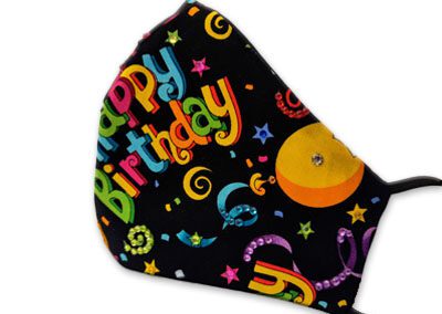 Colorful "Happy Birthday" patterned face mask