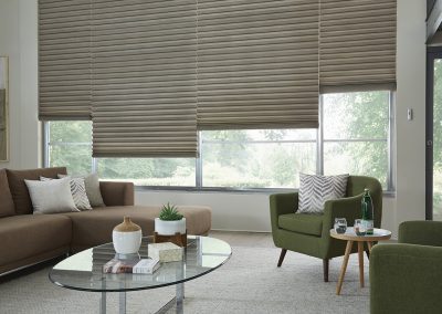 Modern living room with glass coffee table